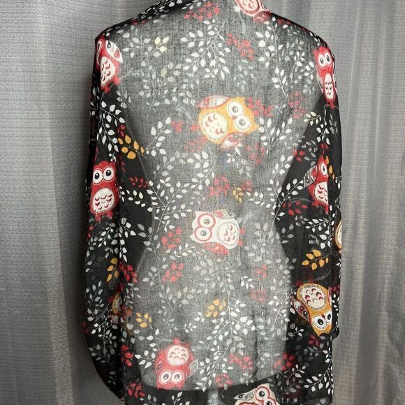 Owl Print Scarf  Soft Lightweight Sheer Infinity Wrap 100% Viscose Black & Red - Picture 6 of 7